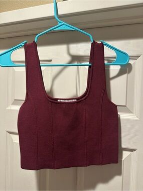 Zara Women's Burgundy Square-Neck Crop Tank Top